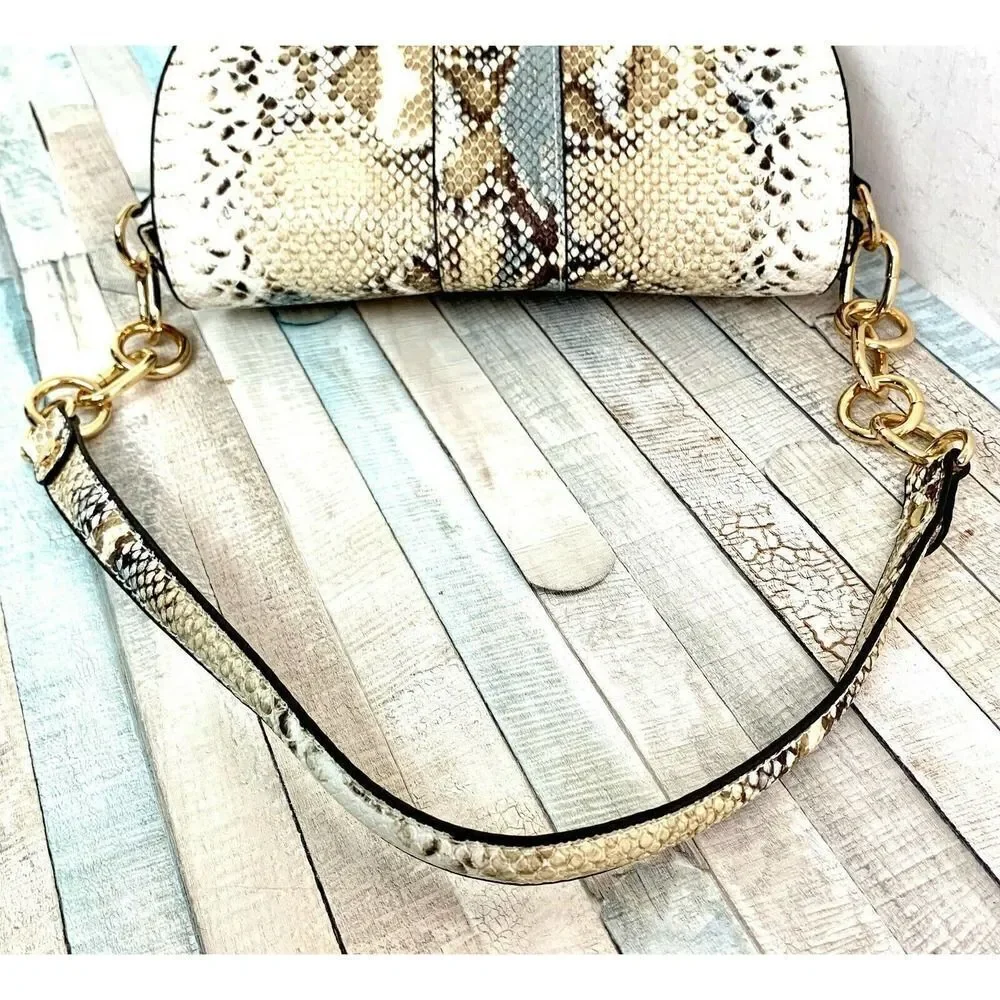 NEW JustFab GRAY BEIGE SNAKE PRINT VEGAN LEATHER MEDIUM FLAP SHOULDER BAG PURSE